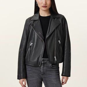 ALLSAINTS Women’s Dalby Lamb Genuine Leather Biker Jacket Moto Black  XS/S US 4